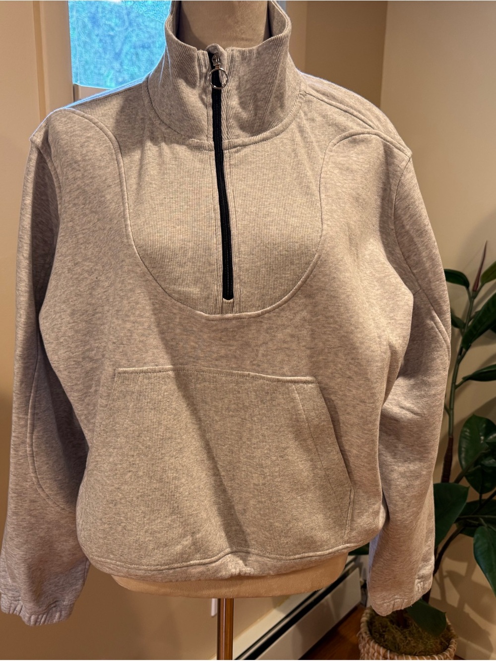 Women's Gray Half-Zip Funnel-Neck Pullover Sweatshirt
